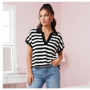 Madewell Striped Cotton Knit V‑Neck Top Size Medium